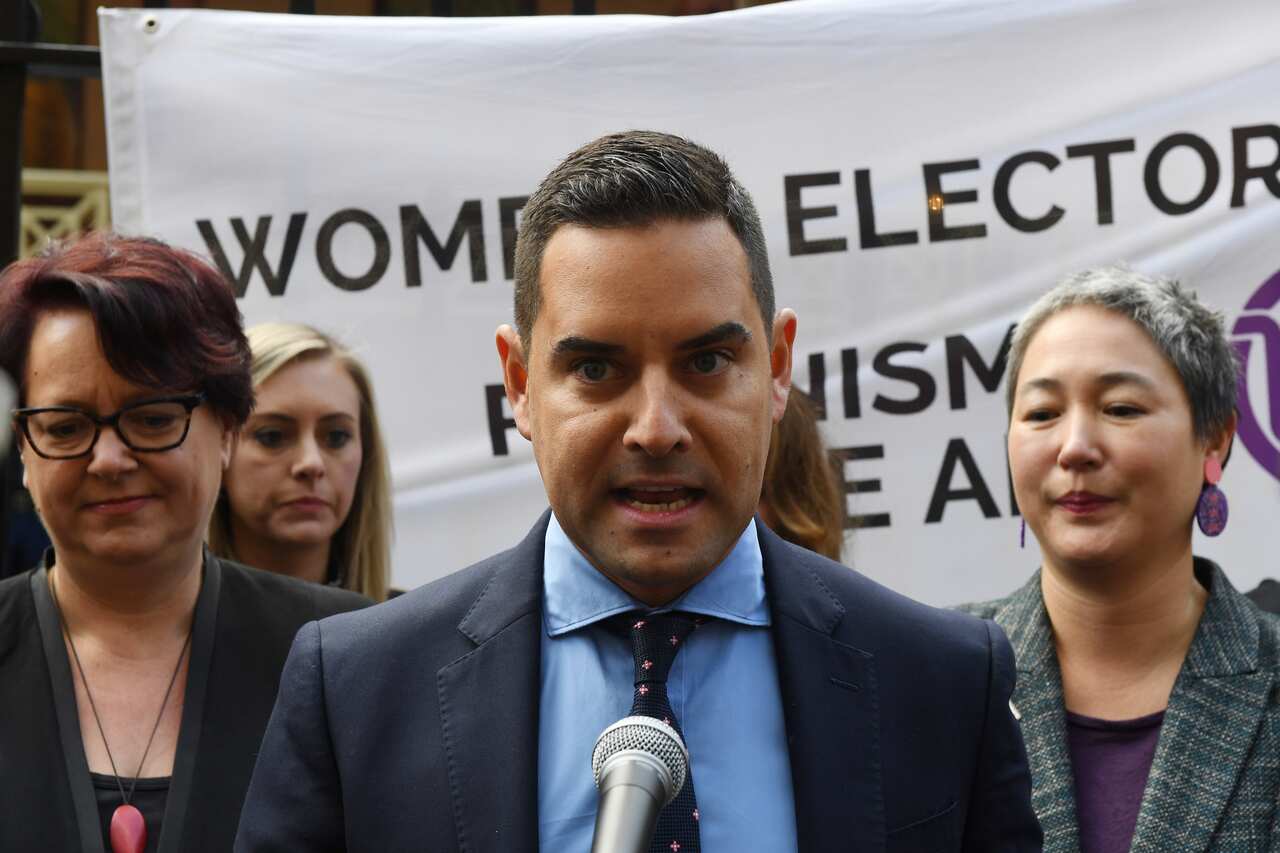 NSW Independent MP Alex Greenwich addresses pro-choice advocates and supporters of the Reproductive Health Care Reform Bill.