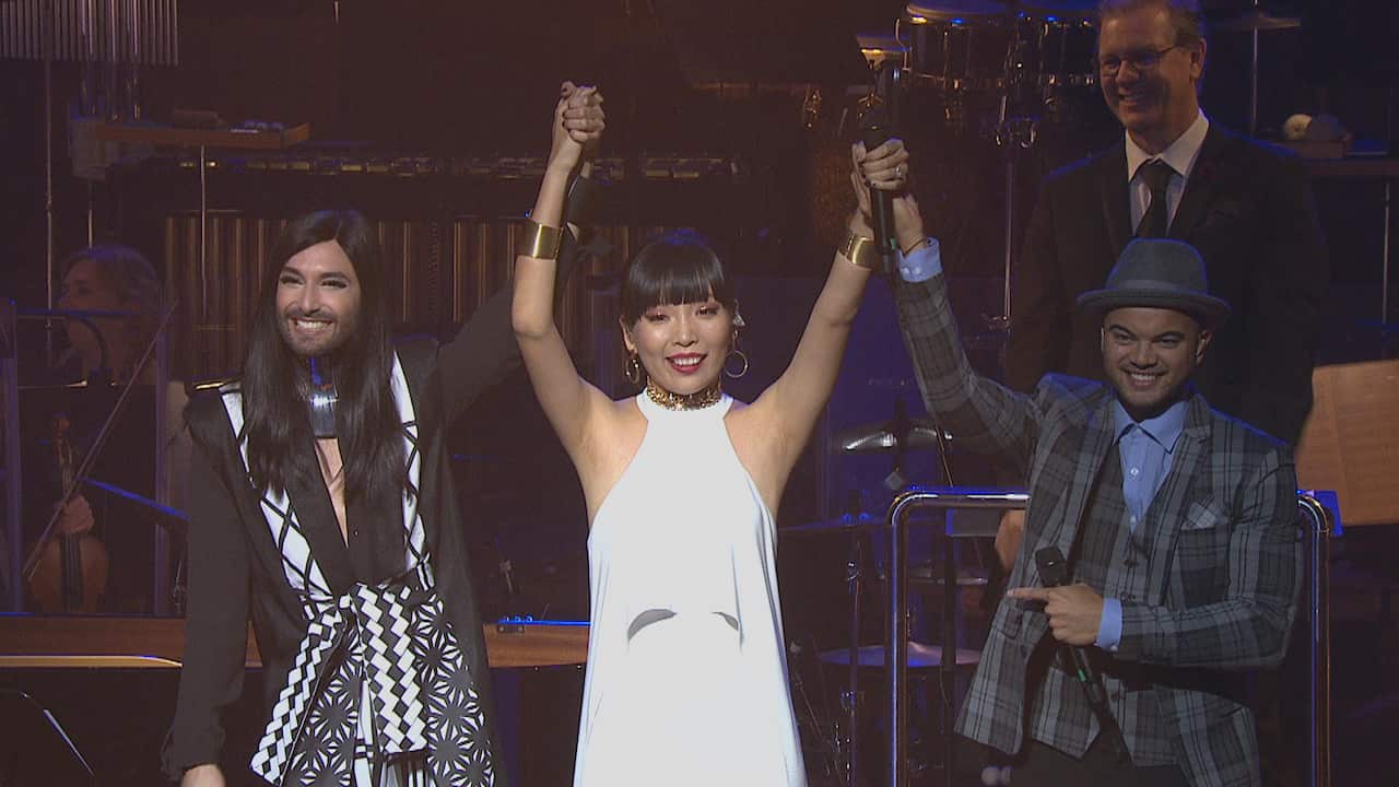 Dami Im - Eurovision announcement with Conchita Wurst and Guy Sebastian