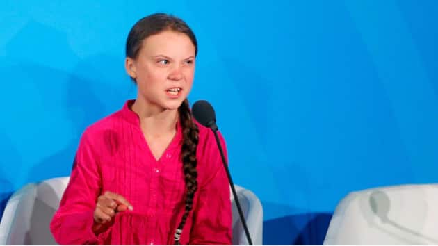 Environmental activist Greta Thunberg, of Sweden, addresses the Climate Action Summit in the United Nations General Assembly. AAP