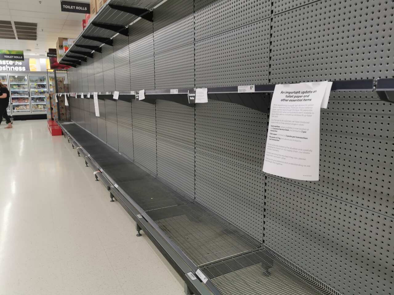 Supermarkets have experienced shortages on basic sanitary items following panic buying across the country.