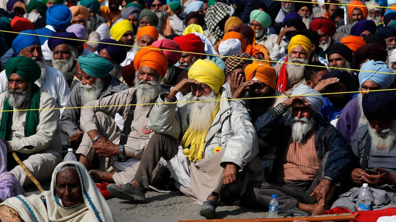 Farmers hold a meeting at Delhi Haryana state border on Sunday November 29