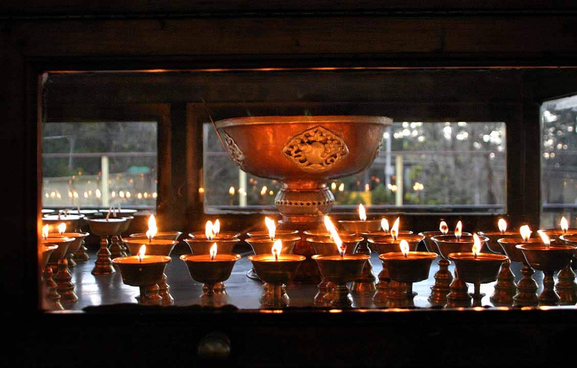 Butter offerings in Buddhist temple outside the home of the Dalai Lama