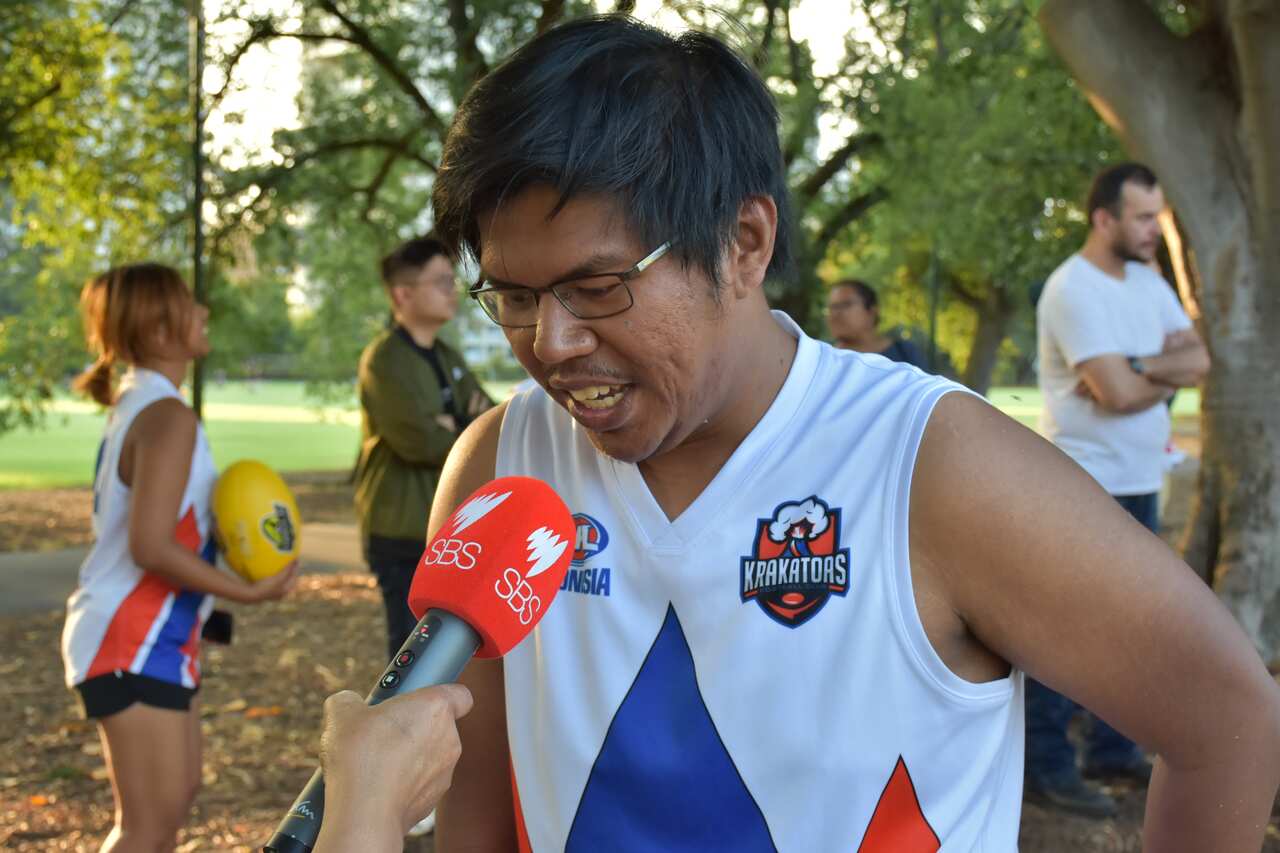 Dr Haryo Bismanatara talks to SBS Indonesian after playing with the Krakatoas AFL 7’s team in the summer competition in Melbourne, 2019.  