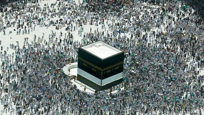 Muslim pilgrims circumambulate around the Kaaba, in the Muslim holy city of Mecca, Saudi Arabia, Sunday, Aug. 4, 2019.(AP Photo/Amr Nabil)