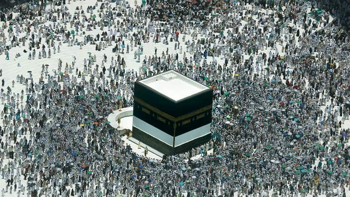 Muslim pilgrims circumambulate around the Kaaba,  in the Muslim holy city of Mecca, Saudi Arabia, Sunday, Aug. 4, 2019.(AP Photo/Amr Nabil)