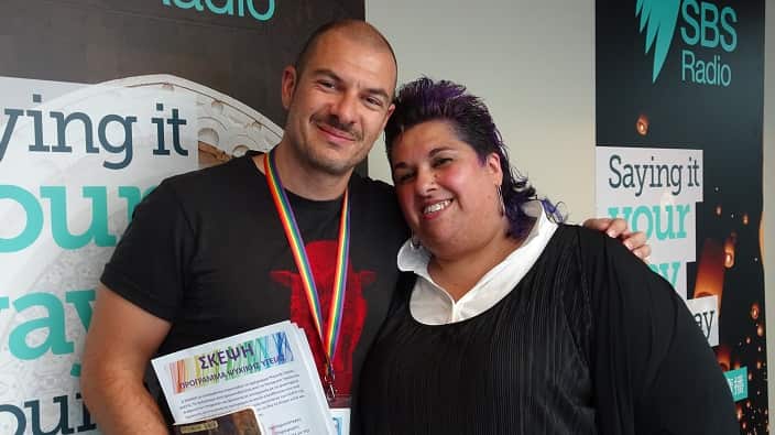 SBS Greek's Panos Apostolou with LGBTI 'SKEPSI' Project Officer, Maria Bololia.