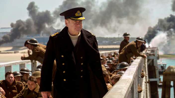 This image released by Warner Bros. Pictures shows Kenneth Branagh in a scene from "Dunkirk." (Melissa Sue Gordon/Warner Bros. Pictures via AP)