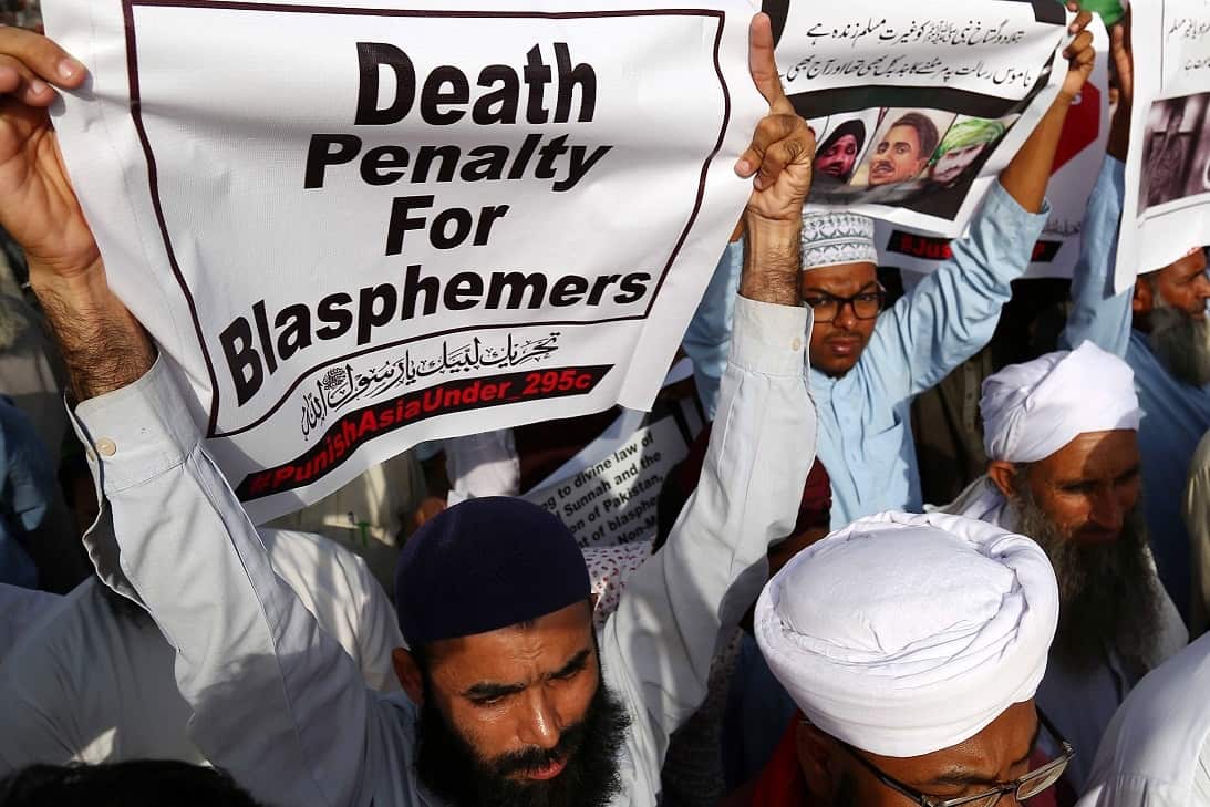 October 2018: Protests in Pakistan against Christian woman Asia Bibi, who has been sentenced to death for blasphemy.