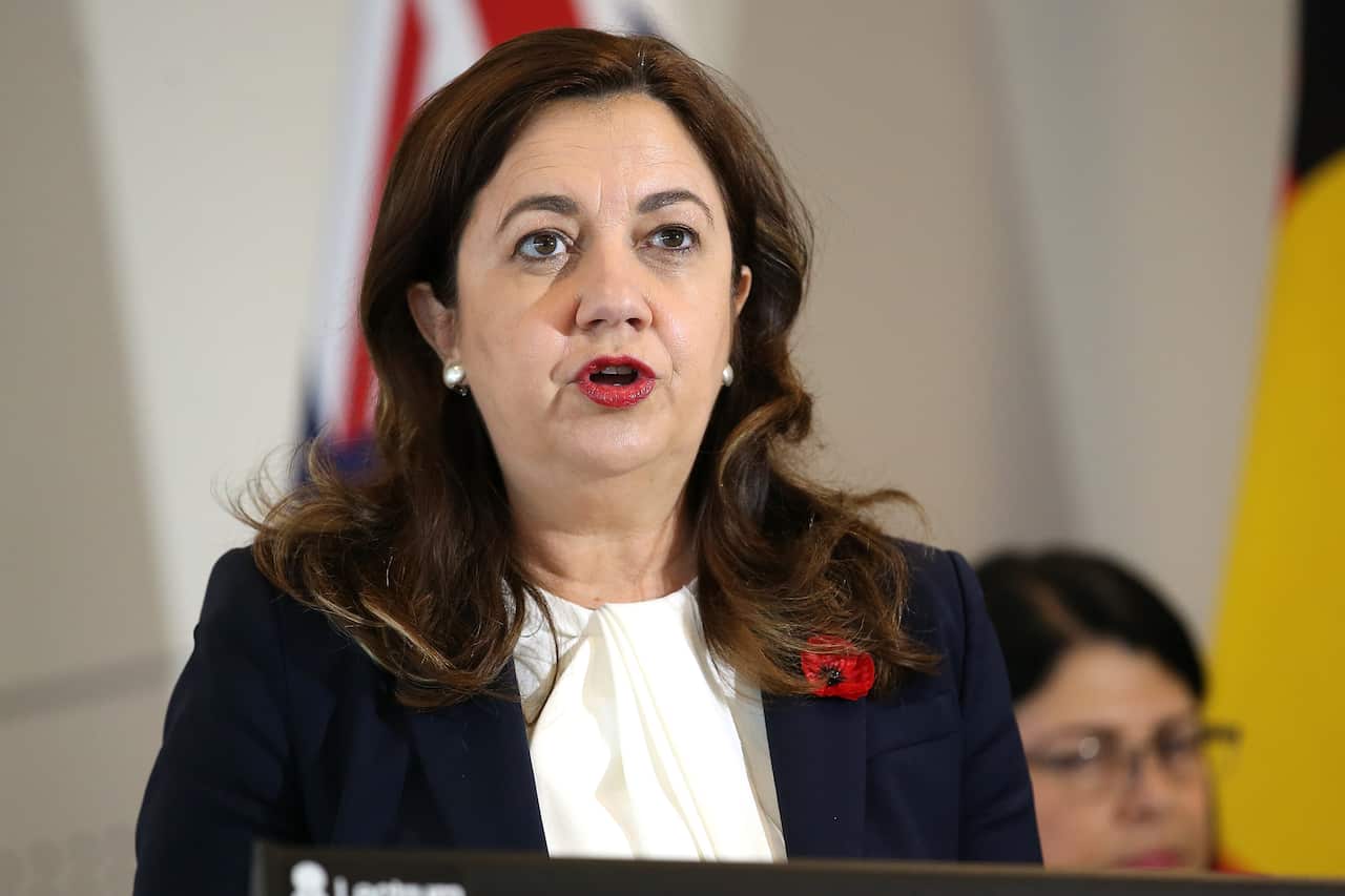 Queensland Premier Annastacia Palaszczuk speaks to the media during a press conference in Brisbane, Thursday, November 11, 2021. (AAP Image/Jono Searle) NO ARCHIVING