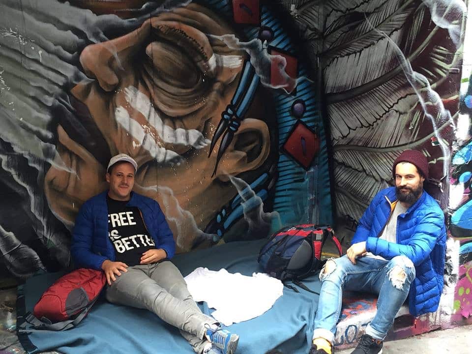 Nick Peace and Marcus Crook during their sleep out to raise funds for their crowdfunding campaign