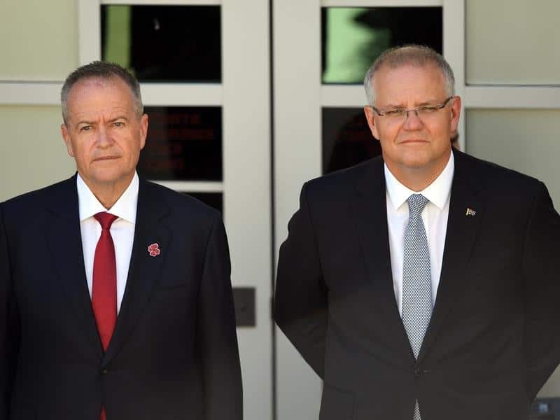 Bill Shorten and Scott Morrison at the Last Post Ceremony.