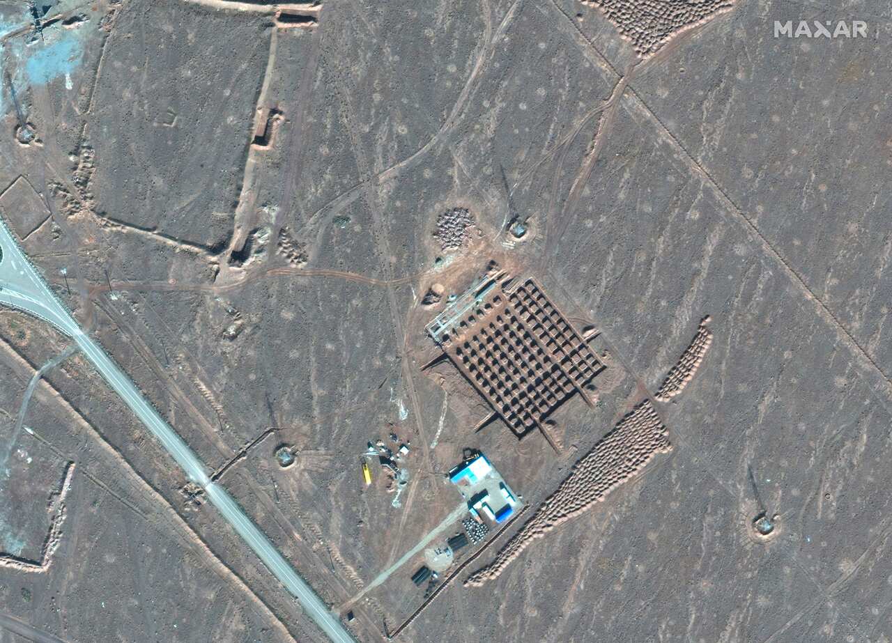 This satellite photo by Maxar Technologies shows construction at Iran's Fordo nuclear facility last month.