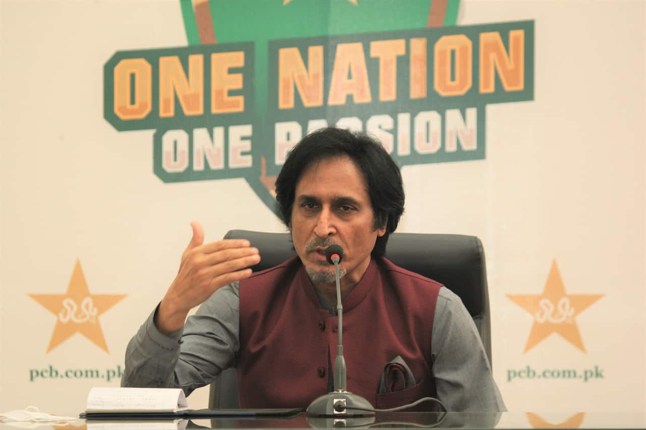 Newly elected Chairman Pakistan Cricket Board having his first press briefing in Lahore, Paksitan.
