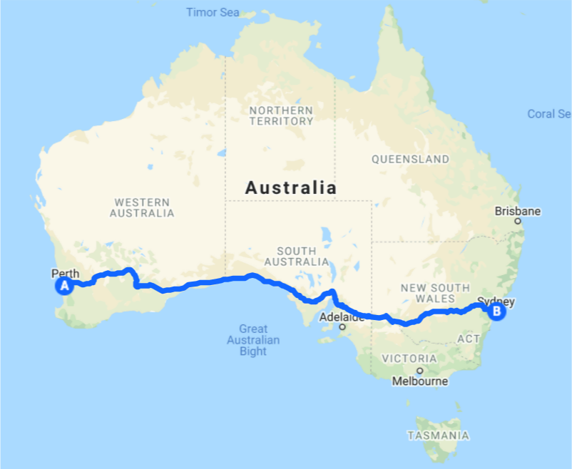 The route Ivor took from the south Pacific to the Indian ocean.