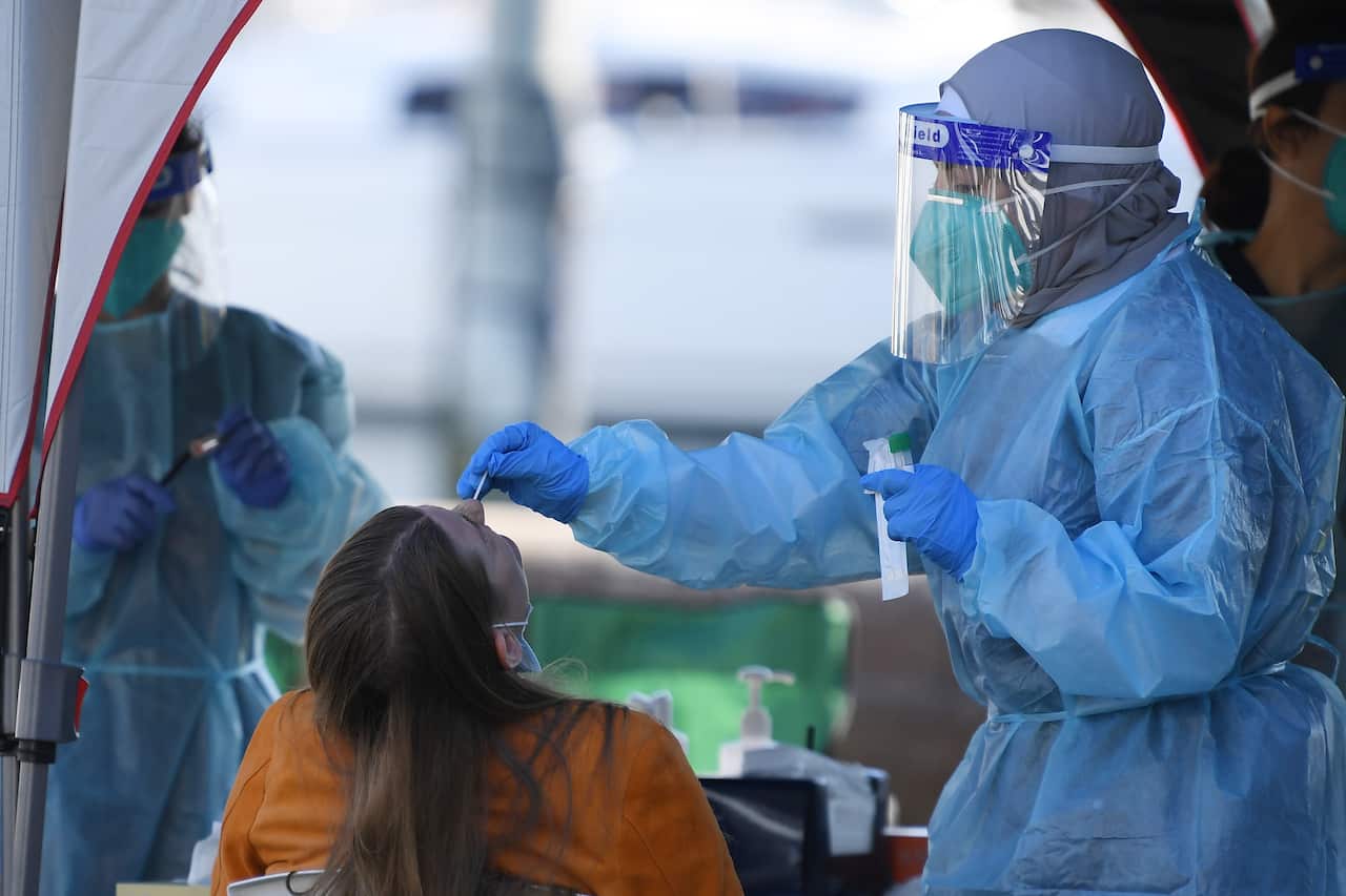 A coronavirus pop-up testing clinic at Rushcutters Bay in Sydney.