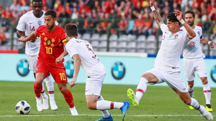 Eden Hazard of Belgium (2-L) during the International Friendly soccer match between Belgium and Portugal