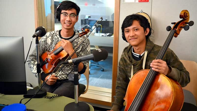 Iqbal and Ikhsan getting ready to play a song in the SBS studio in Melbourne, 25 Nov 2019.