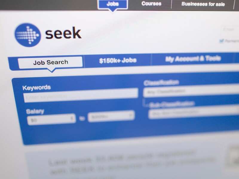 The website of online job search engine 'Seek' on a screen