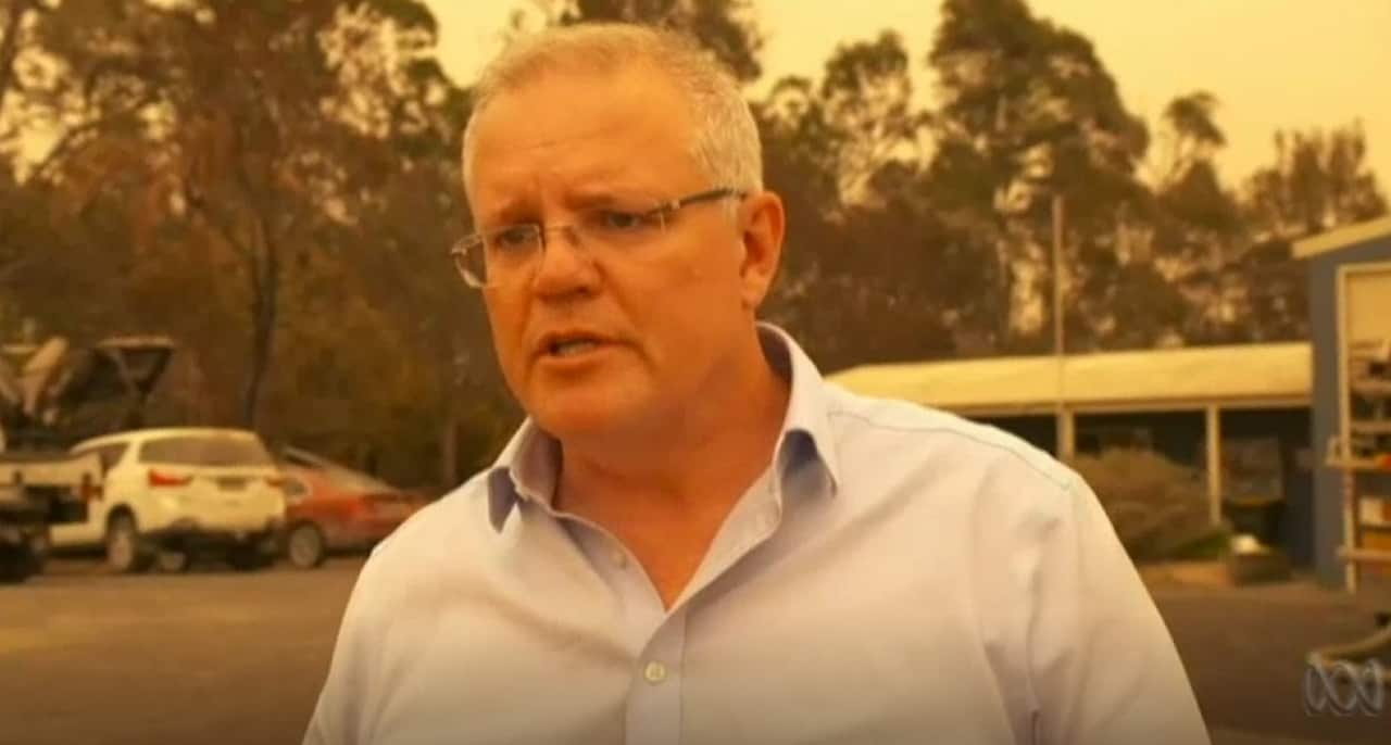 Prime Minister Scott Morrison tours Cobargo in the wake of Tuesday's horror bushfires. 