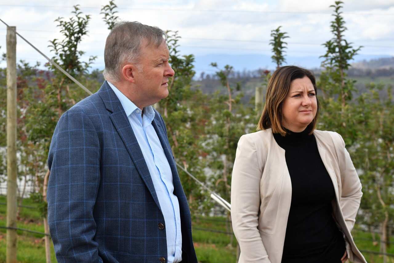 Leader of the Opposition Anthony Albanese (L) and Labor candidate for Eden-Monaro Kirsty McBain.