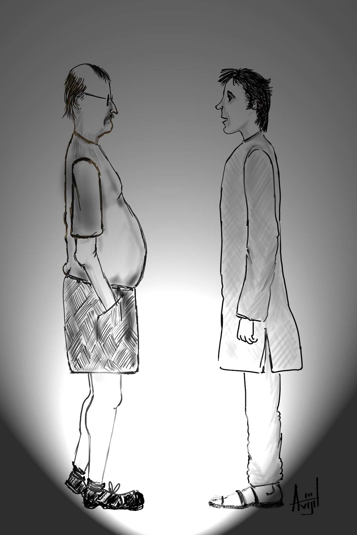 Father and son illustration by Avijit Sarkar
