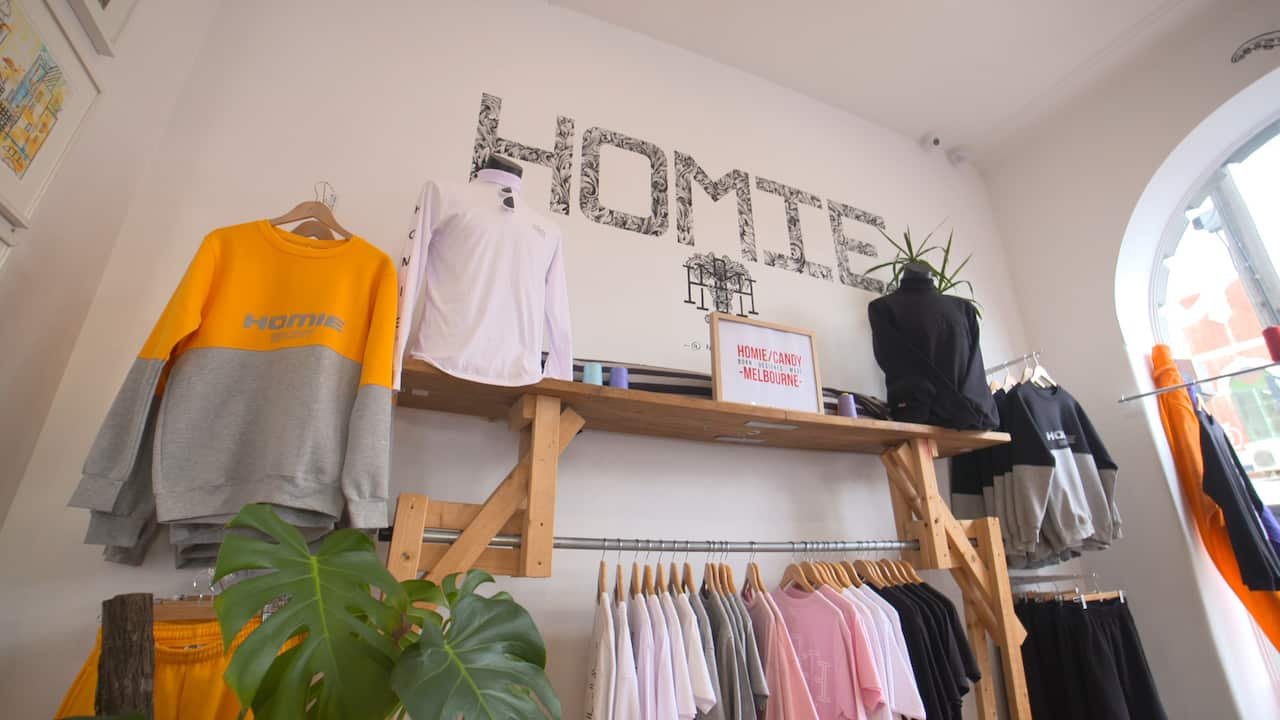 Inside HoMie Clothing shop on Melbourne's Brunswick Street