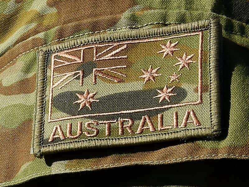 The Australian flag is seen on an Australian Defence Force uniform