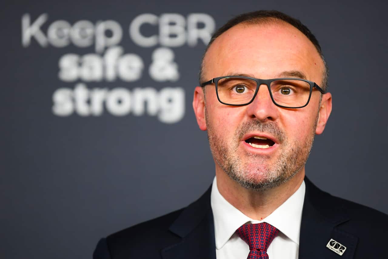 ACT Chief Minister Andrew Barr speaks to the media during a press conference in Canberra, Thursday, 12 August, 2021. 