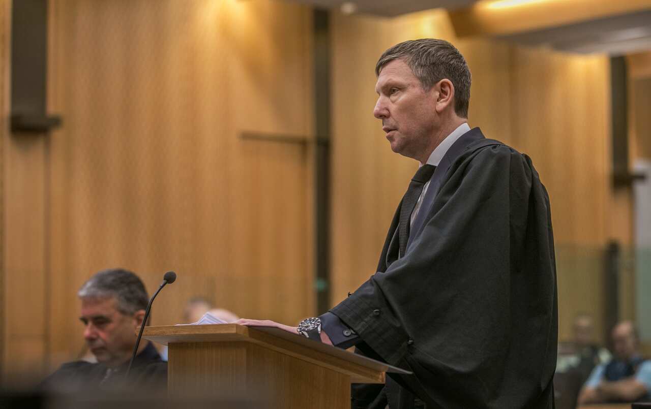 Crown counsel, Barnaby Hawes, reads the summary of facts during the sentencing of an Australian gunman at the High Court in Christchurch, New Zealand.