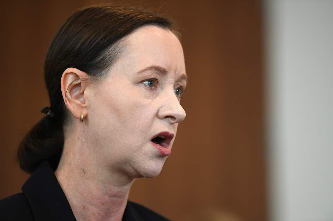 Queensland Health Minister Yvette D'Ath is pictured at a press conference in Brisbane in March 2021.