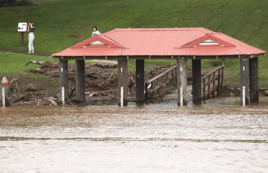 Floodwaters are seen in Murwillumbah in northern NSW, Friday, February 25, 2022