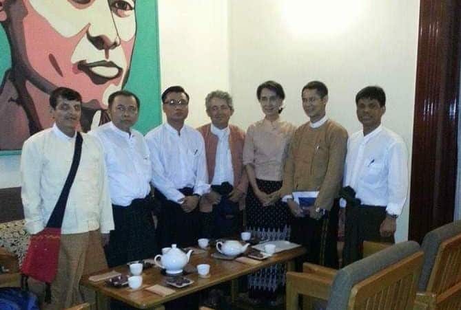 George Than Setkyar Heine (in pink jacket) with Aung San Suu Kyi in 2014.