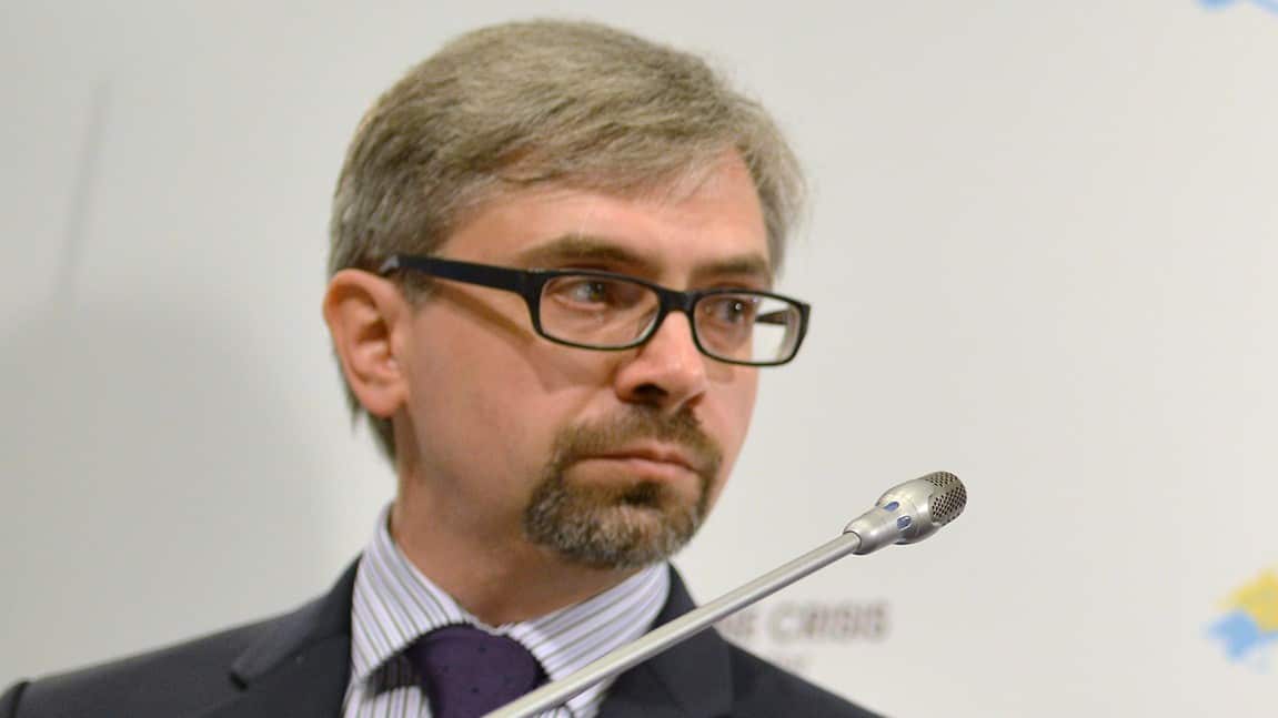 Denis Krivosheev deputy director of the regional program of Amnesty International for Europe and central Asia at a press conference in Kiev on May 22, 2015.   