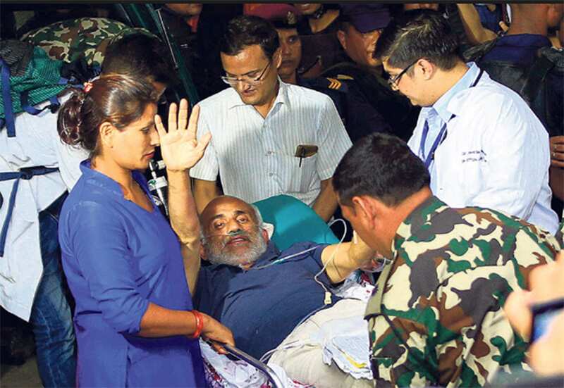 Dr Govinda KC being brought to Kathmandu.
