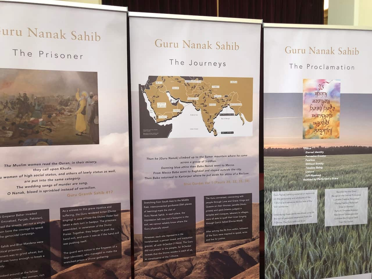 An exhibition on Guru Nanak's life and teachings, based on exhibits at Punjab Digital Library, displayed by Mr Harinder Singh at Victorian Parliament