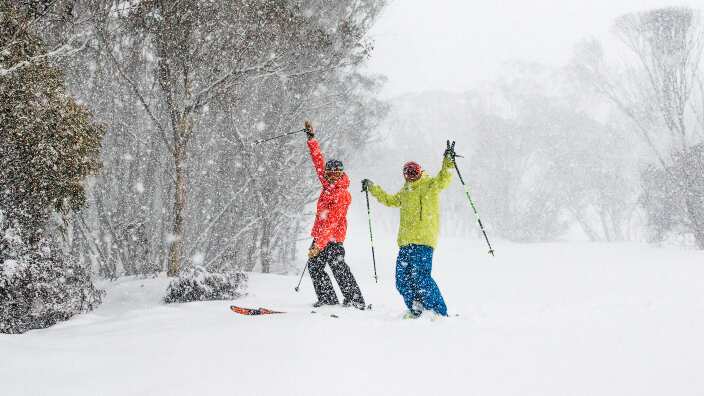 A supplied image obtained Saturday, August 18, 2018 of skiers at Hotham Alpine Resort in northeastern Victoria
