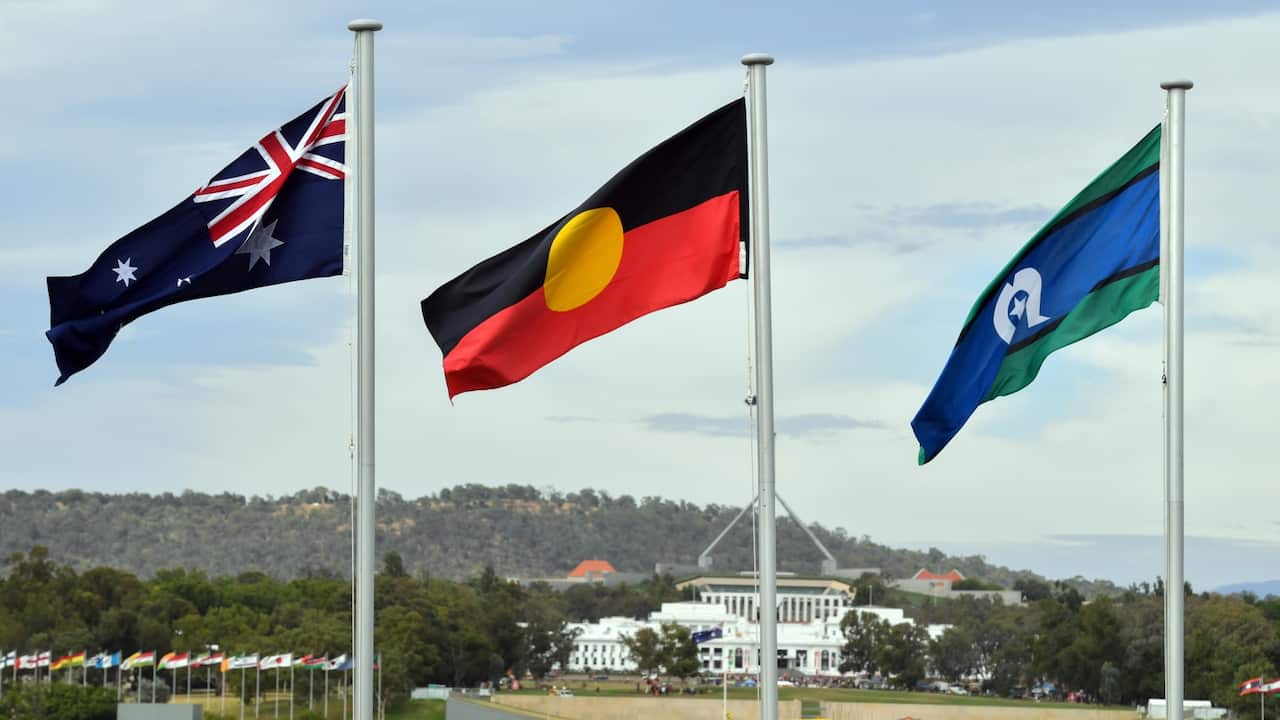 Both the Aboriginal and Torres Strait Islander flags are flown alongside the Australian national flag to acknowledge these distinct Indigenous peoples