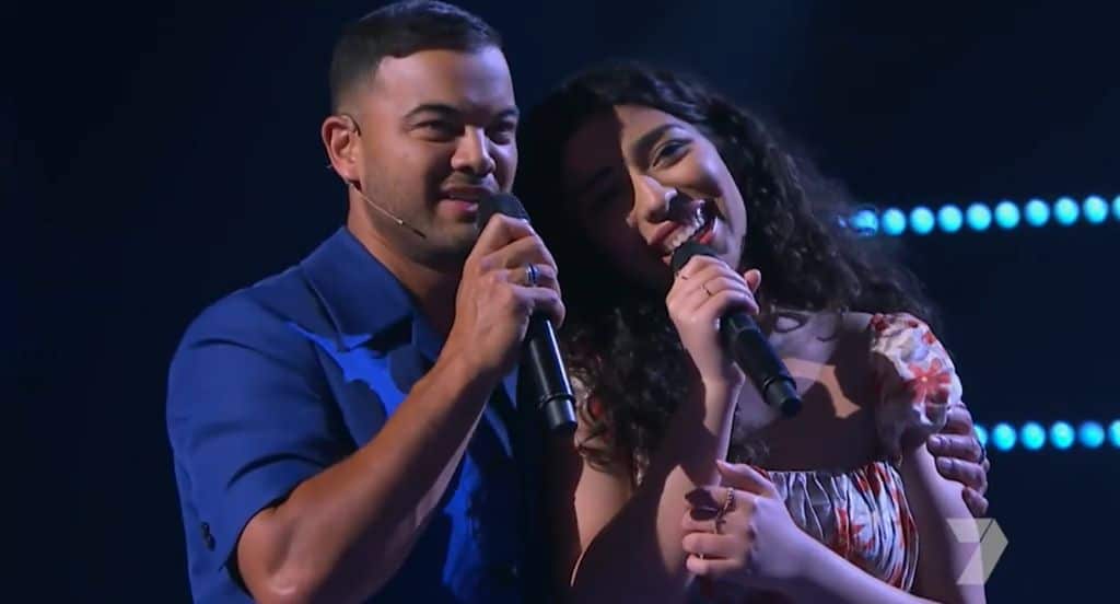 Alicia George with Guy Sebastian during an audition for "The Voice".