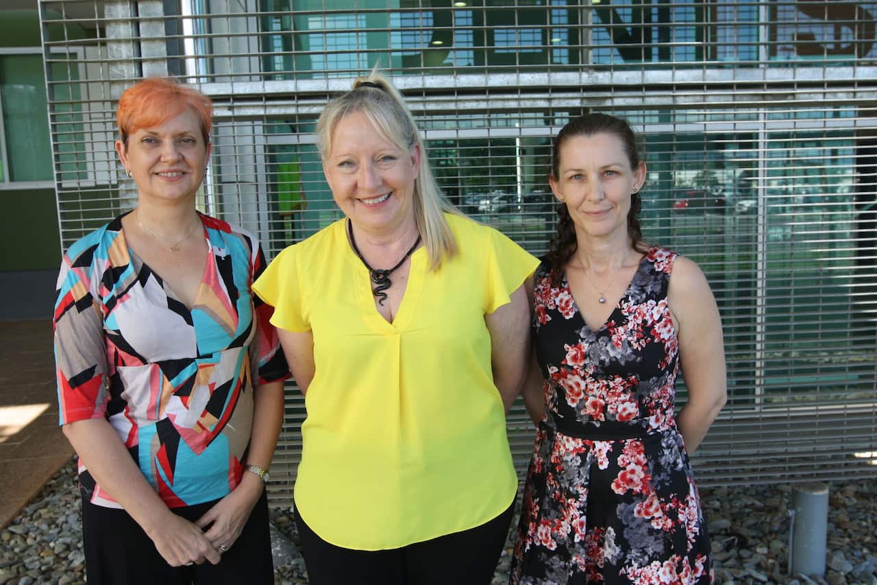 (Left to right) Amanda Lee Ross, CEO of Cairns Regional Domestic Violence Service, DrFelicity Croker, Senior Lecturer in Dentistry James Cook University, and Dr AnnCarrington, Social Work Lecturer, James Cook University.  