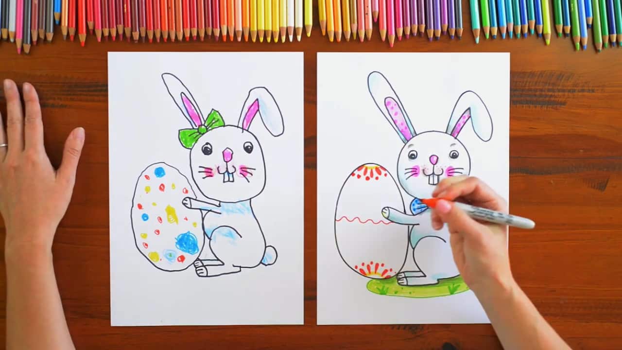 KRESLENIE- Ako sa kreslí zajačik - How to draw Easter Bunny.