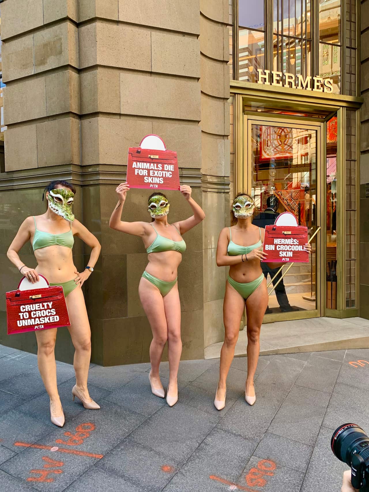 PETA protest outside of the Sydney Hermès store