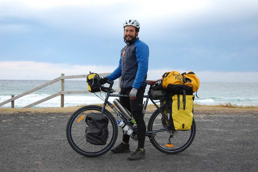Federico Bassi on a bike by the ocean
