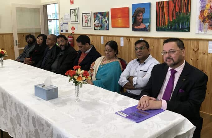 Craig Ondarchie inaugurated the exhibition : On stage from left Sedunath Prabhakar, Indira Laisram, Dr: Rajkumar, Thiruvallam Bhasi, Jasvinder Sidhu, Thara Rajkumar and Shaji Varghese