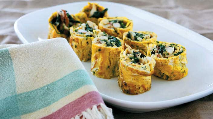 Crab and spinach frittata rolls (rotolini di granchio e spinaci)