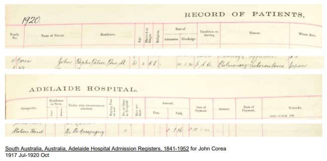 John Corea Adelaide Hospital Admin register 
