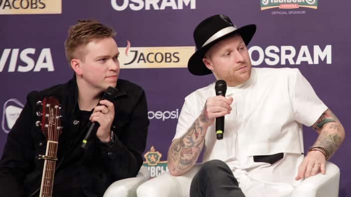 JOWST and Aleksander Walman at a Eurovision press conference