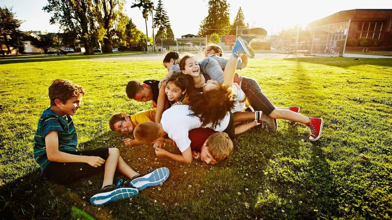 Kids piling