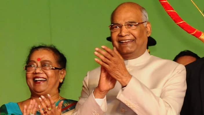 Indian president Ram Nath Kovind (2-L) and first lady Savita Kovind  