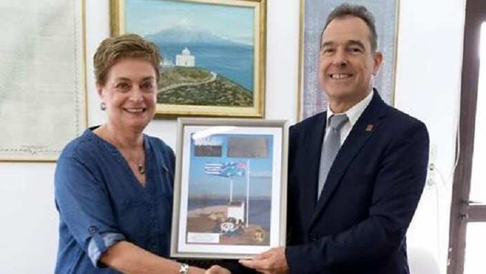 Lemnos Gallipoli Commemorative Committee vice president Christina Despotelis with Sub-Prefect of Lemnos, Evagelos Giarmadouros