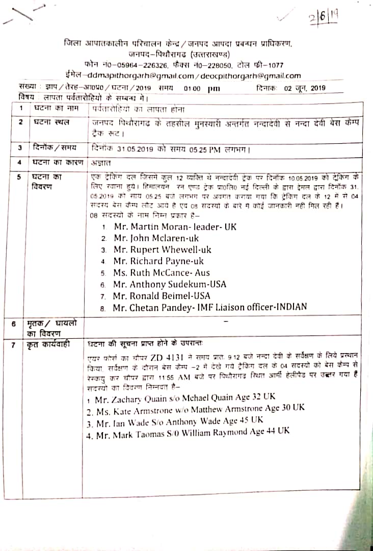 Lost Mountainneers list at Nanda devi Peak